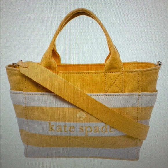 kate spade Handbags - kate spade Yellow and White Stripe Canvas Tote with Removable Strap